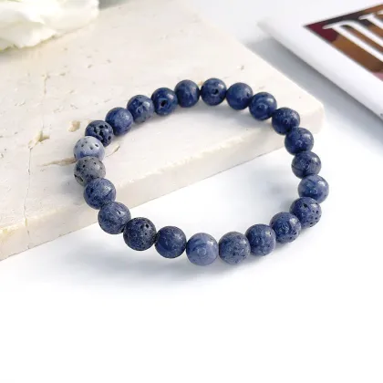 Blue Coral and Black Agate Stone Beaded Bracelets Wholesale