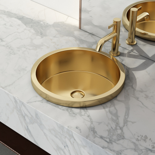 Кръгла златна мивка за баня от неръждаема стомана