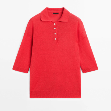 Stile vintage femminile Simple Polo Shirt Collar Short Shorted Knit Top