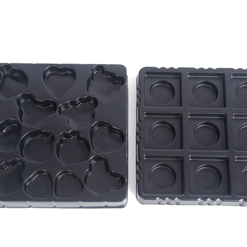 Bandeja de embalaje de PET plástico negro chocolate inserciones