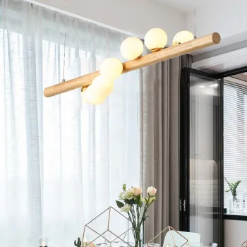 Nordic Modern Wooden Design Bubble Glass Pendant Lamps for Cafe, Hotel, and Shop