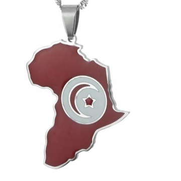 Yiwu Aceon Stainless Steel Sun Moon Star Engraved Pendant with Red Enamel Tunisian Map