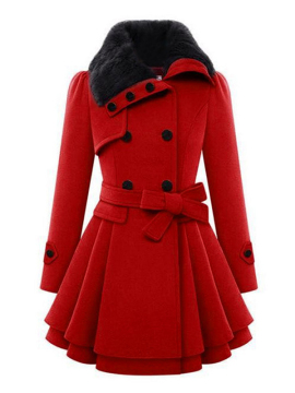 Fashion Women Winter Coat Female Turn-Down Collar Long Sleeve A-Line Coat