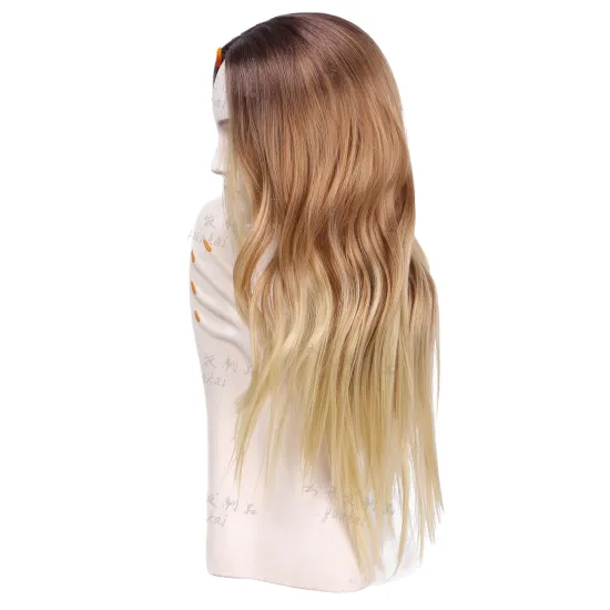 Cheap long Loose wavy wig ombre brown blonde color Hair wig for women Natural Fluffy Long water wave non lace Synthetic hair Wig