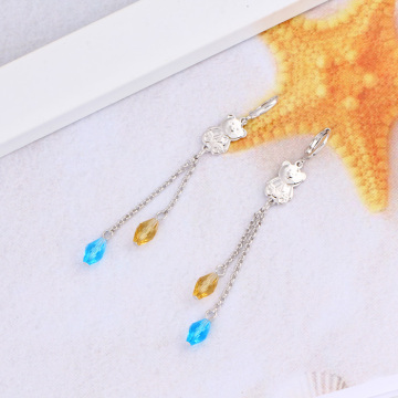 Rhodium Plated Long Chain Plastic Ball Fashion Earring (22649)