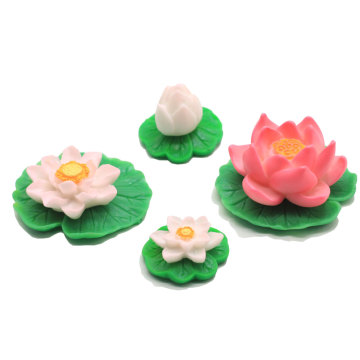 3D MIniature Witte Lotus Groen Blad Hars Ornament Craft Leuke Bud Rode Bloeiende Bloem Fairy Tuin Accessoires Sieraden Winkel