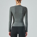 Pleated V-neck riding top high elastic long sleeve