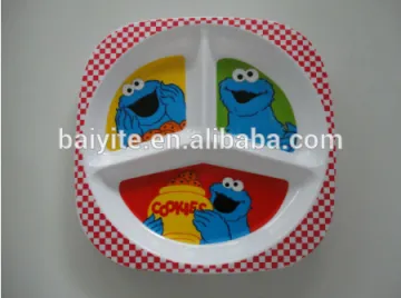 plastic plate&dish,cartoon logo printing, grid plate