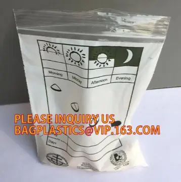 Apothecary Products Disposable Pill Pouches Plastic Printed LDPE Double Zipper Medicine bag, pills storage zipper bags