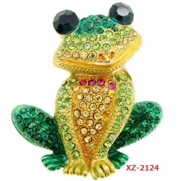 SGS 2014 Cute Cheap Green Frog Pin Rhinestone Brooches (XZ-2124)