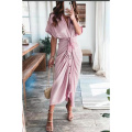 Women Elegant Satin Button Down dress