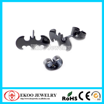 316L Surgical Steel Black Titanium Anodized Batman Earring Stud