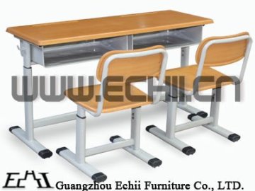 Double school desk and chair /Adjustable desk and chair/Durable school furniture desk and chair