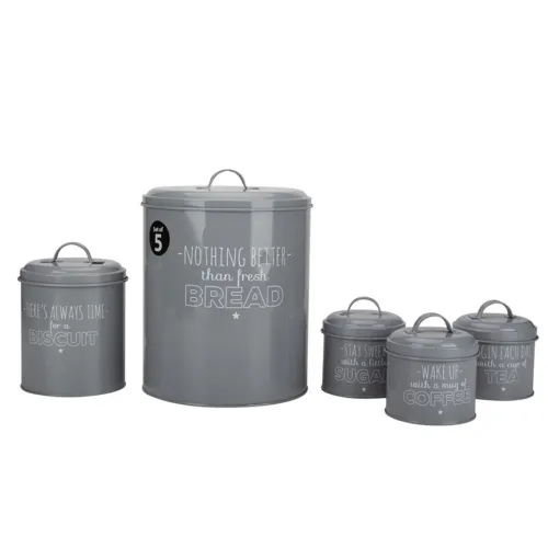 Grey Kitchen Storage Bread Bin And Canister Set, High Quality Grey