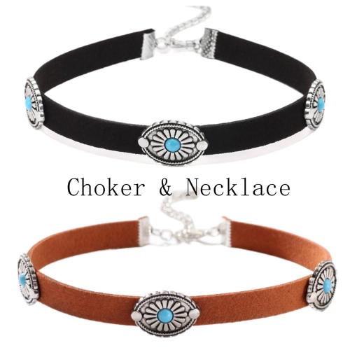 Leather Choker for Women Turquoise Gemstone Necklace For Girl