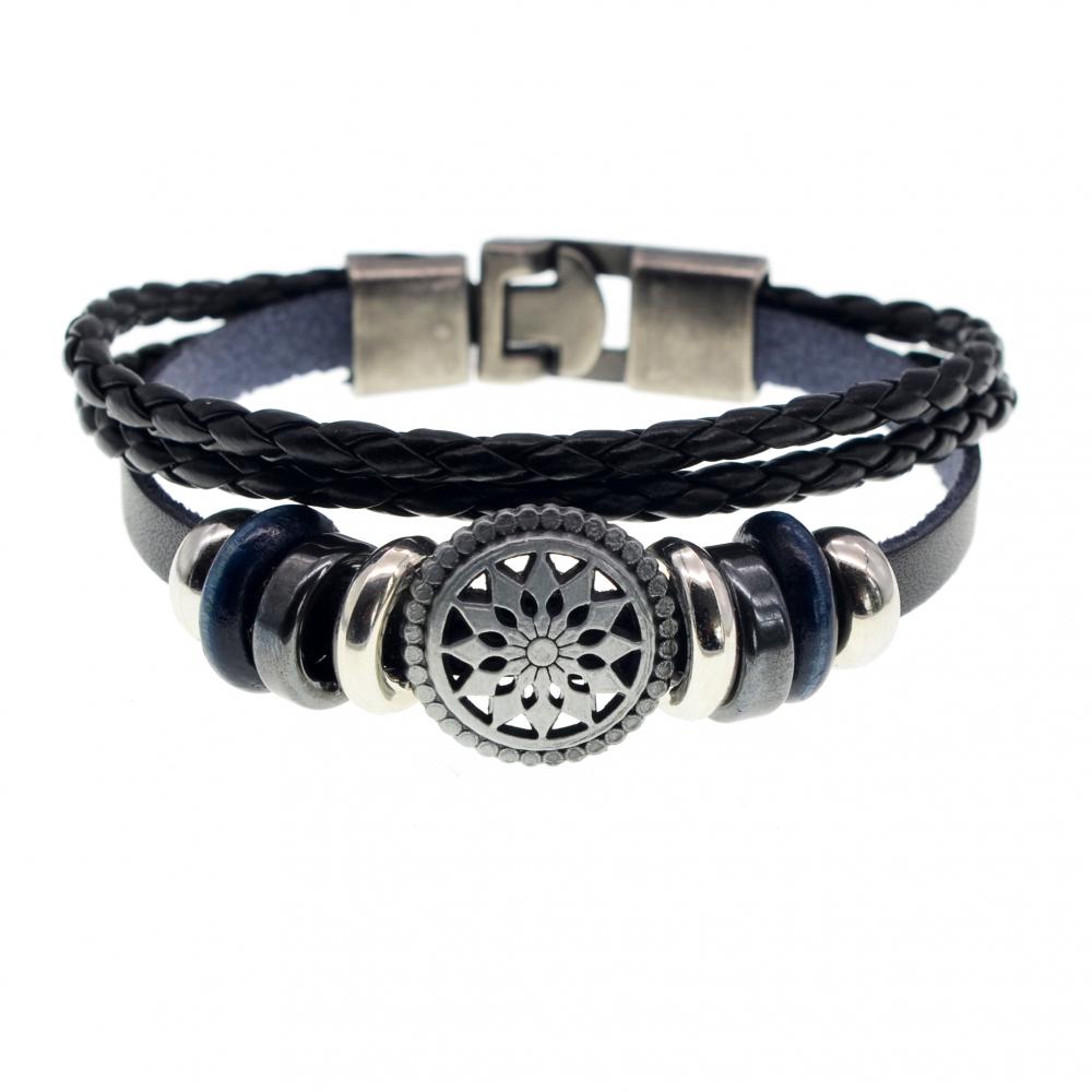 El mejor precio de alta calidad negro cuero Sun pulsera encanto joyería