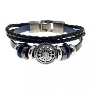 Meilleur prix de haute qualité en cuir noir Bracelet Sun charme bijoux