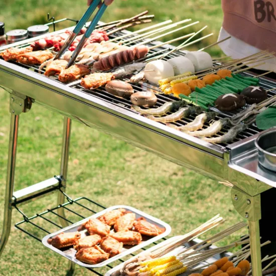 Outdoor Camping Multi-functional Metal Portable BBQ grill Easy Carry Foldable Stainless Steel Barbecue Charcoal Grill