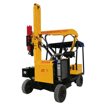 Construction Equipment: Solar-Powered Pile Driver for Guardrail Installation