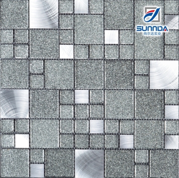 Silver foil looks mosaic tiles,metallic glass mosaic tile,quadrate crystal mosaic tiles