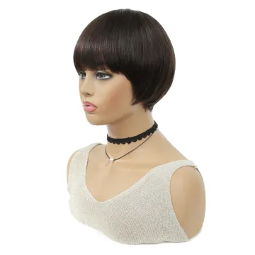 X-TRESS 100% Unprocessed Human Hair Wigs With Bangs Straight Full Machine Made Wigs Short Bob Remy Hair Wigs For Black Women