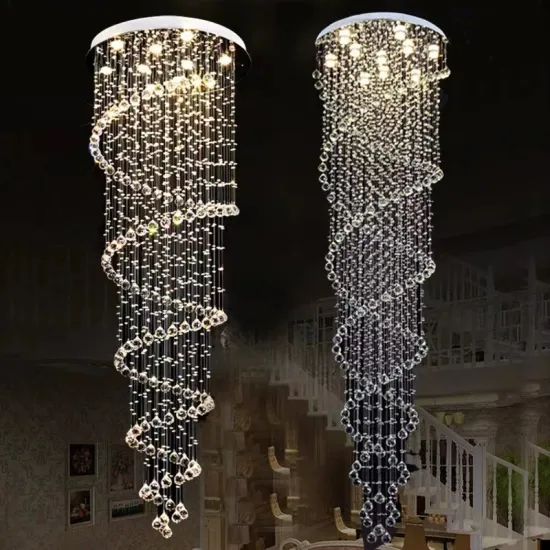 Luxury Hotel Lobby Villa Steel Hanging Crystal Long Stair Chandeliers