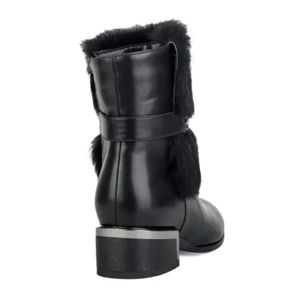 newest stylish real fur leather ankle boots