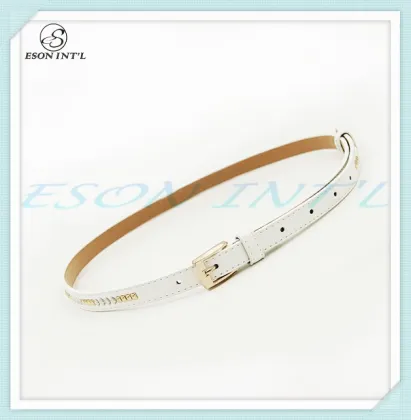 Simple Alloy Rivet Black and White Women Thin Mexican Leather Belt