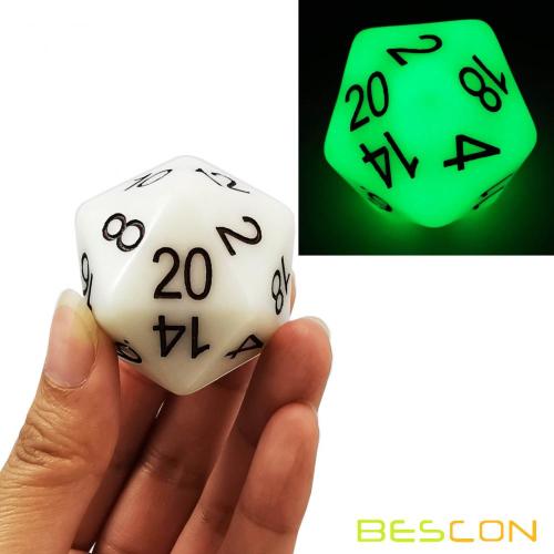 Bescon Jumbo Glowing D20 38MM, Big Size 20 Seiten Würfel Jade Glow In Dark, Big 20 Faces Cube 1,5 Zoll