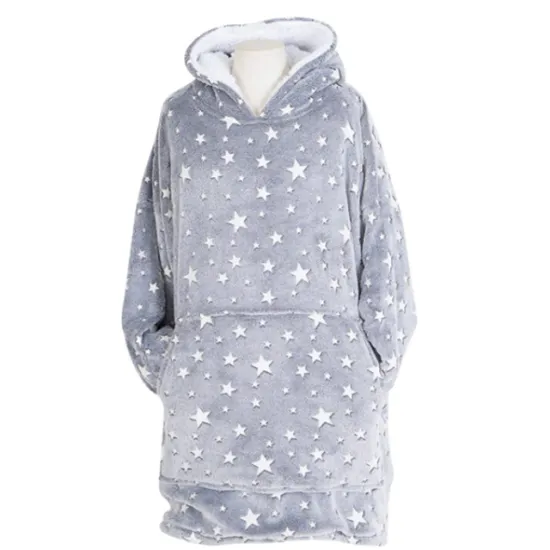 Amazon hot sell Glow In The Dark Star Light Flannel customer Throw Hoodie hooded Blanket