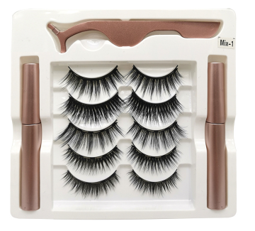 5 pączek 3D Mink Magnetyczne rzęsy ustawione z eyeliner, pincety i naturalne fałszywe rzęsy