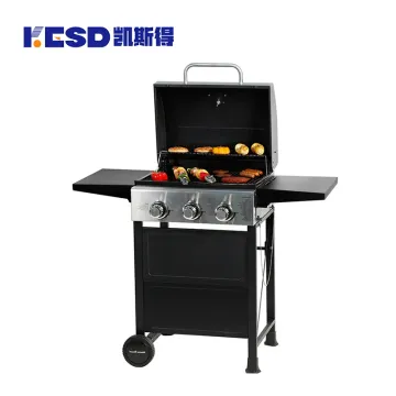 Outdoor Kitchen Trolley Moveable Barbecue 2 Burner Gas BBQ Picnic Grill Cooking Natural Black Cooking Equipment Trolley Flame