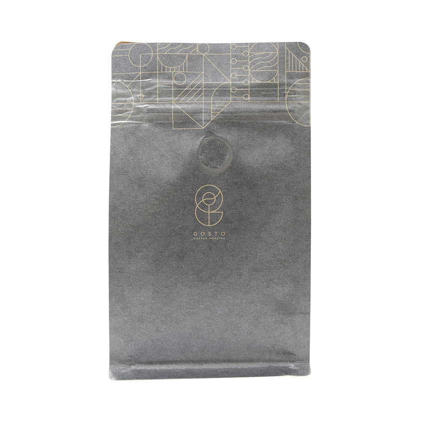 Quad seal matt black coffee bags with tear notch