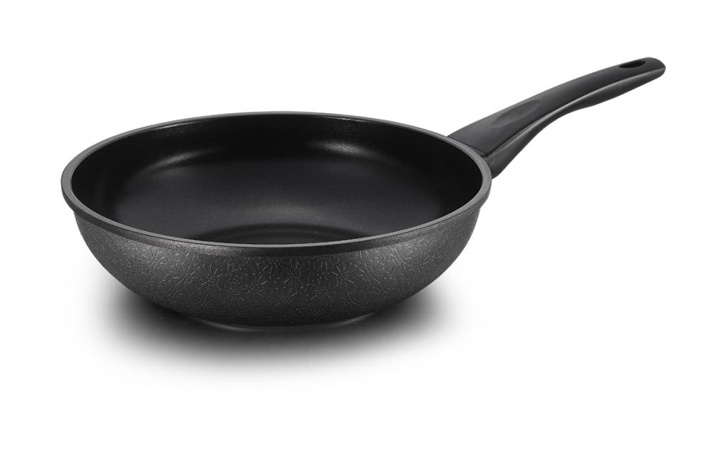 Black Carved Aluminum Die-casting Deep Fry Pan