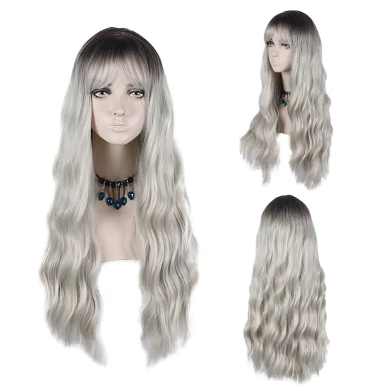 Highest Quality Artificial For Sale Women Heat Resistant Adjustable Extensions Ombre Soft Natural Synthetic Silver Hair Wigs
