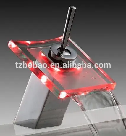 Most popular contemporary style Led faucet of glass waterfall faucet with led supplier manufacturers