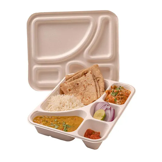 Biodegradable Microwavable 5 compartments meal trays