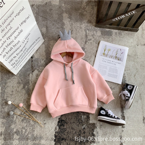 Children's solid color plus velvet hoodie for girls bow hooded toddler hoodie