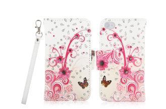 Female Flower PU Leather Cell Phone Wallet Cases With Strap