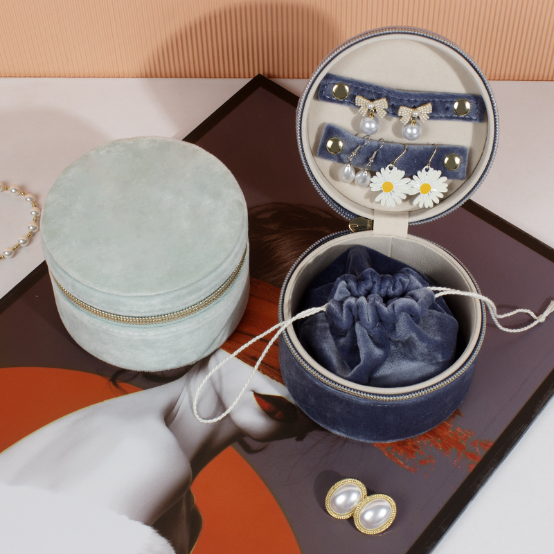 Round Velvet Jewelry Box for Earrings Necklaces Bracelets