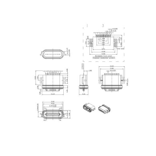 Type-C Female Waterproof SMT Offest 1.6