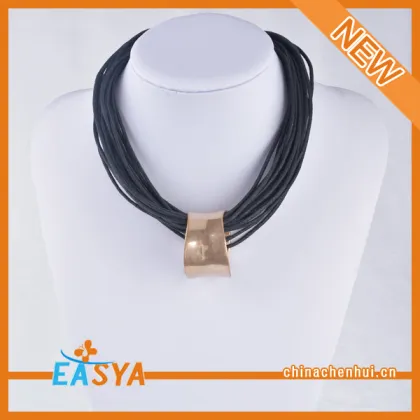 Good Luck Leather Necklace Gold Tube Pendant Necklace For Women