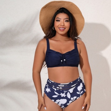 Custom Logo Women's Plus Size High Waist Two Piece Swimwear Set