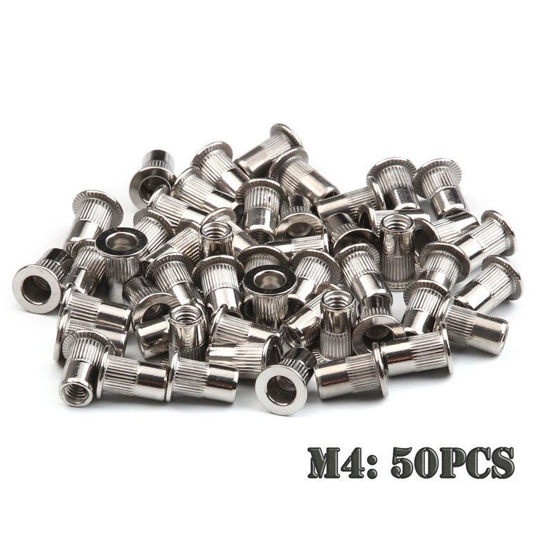 200/50 PCS Stainless Steel/Carbon Steel Flat Head Rivet Nuts Set M3 M4 M5 M6 Insert Reveting Multi Size Rivet Nuts