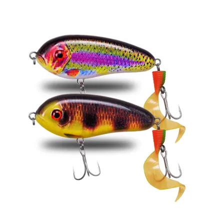 Slow Sinking Jerk Bait Pencil Lure with Curling Tail Treble Hook - 60mm to 115mm
