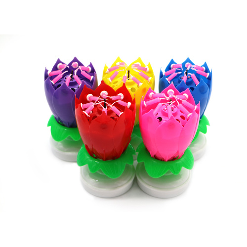 Happy birthday rotating musical lotus flower candle