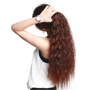 AliLeader Fluffy Roll Corn Perm Wavy Hair Piece Long Curly Ribbon Tied Hair Wig Ponytail In Hair Extension