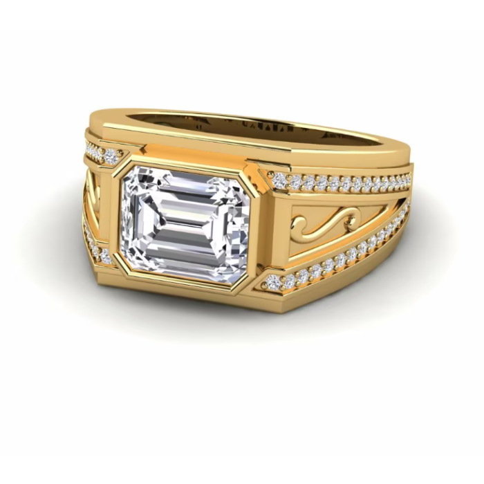 Perhiasan Bunga Cincin Lelaki Potongan Zamrud 18K