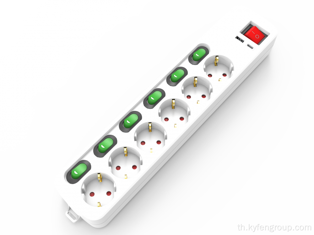 2.4A 2 พอร์ต USB 5V 6-ontlet Power Strip