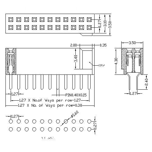 1.27 mm Female Header Dual Row Straight Type With Bump 1.27 mm Female Header Dual Row Straight Type With Bump
